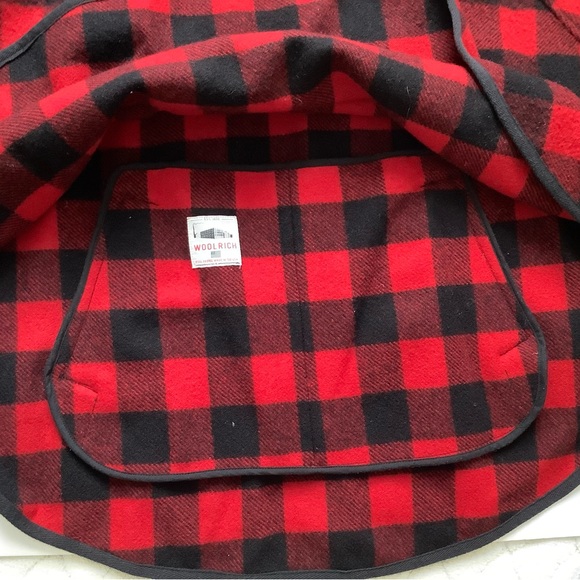 Red Buffalo Check Hooded Woolrich Poncho - Picture 5 of 15